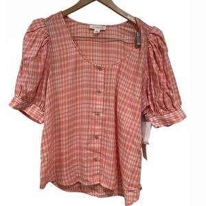 NWT womens cottagecore Gingham blouse M Picnic peasant Boho picnic puffed sleeve